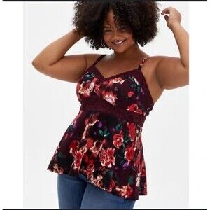 Torrid Women’s Scuba Peplum Tank Top Floral Lace Design V-neck adjustable straps